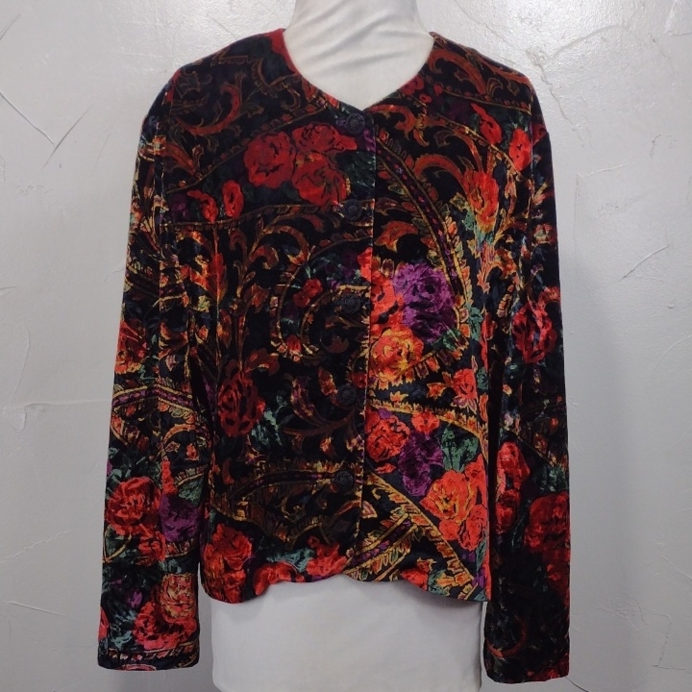 Vintage Norton McNaughton Floral Jewel Tone Velvet Jacket-top Women's 16
